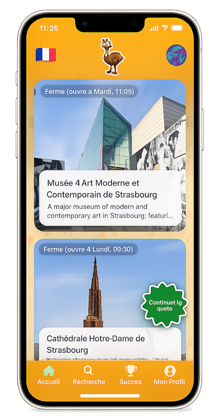 Aperçu de l'application Amuseemus affichant la liste des musées